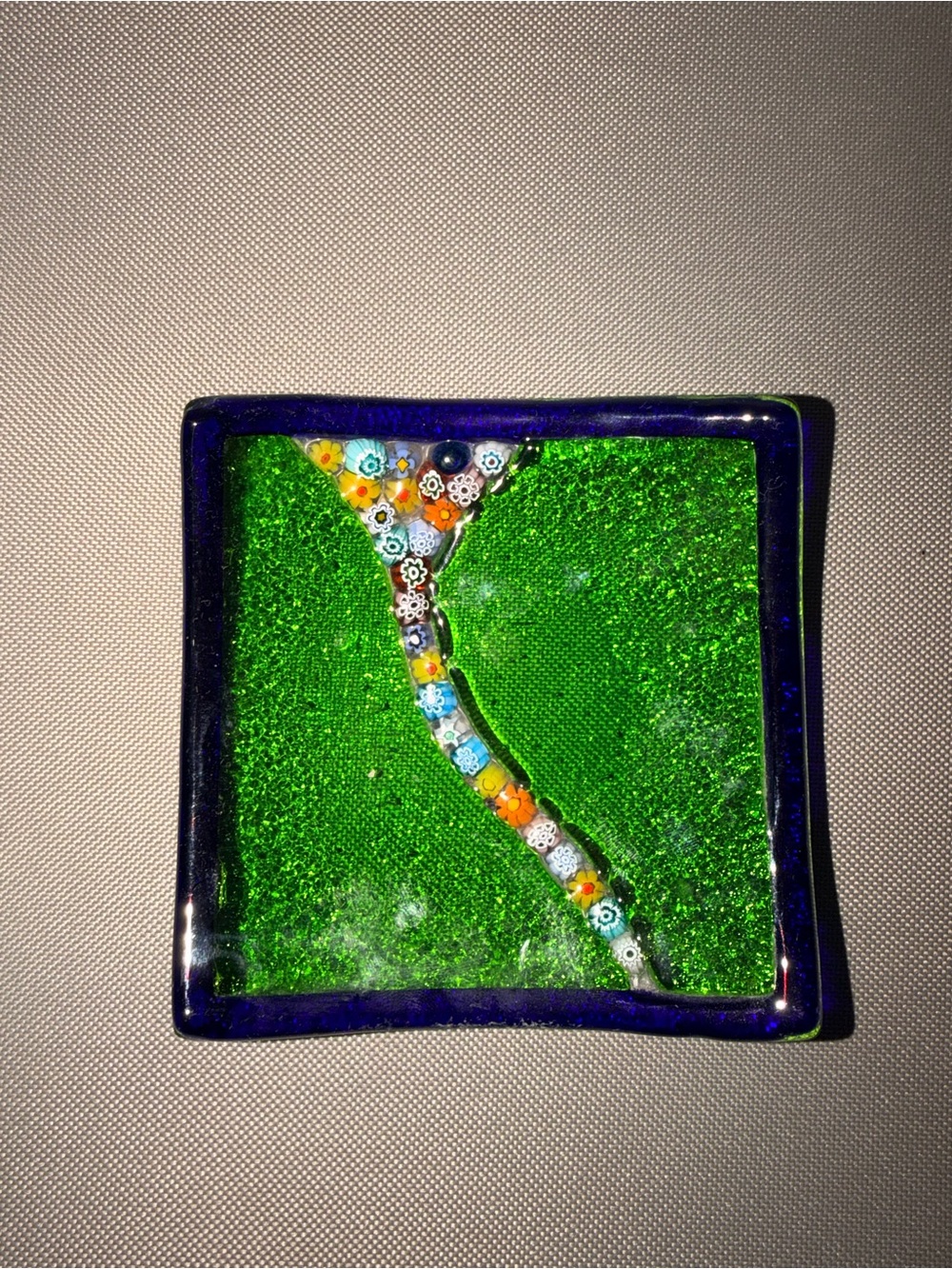 Murano style multi colored glass square glass tray